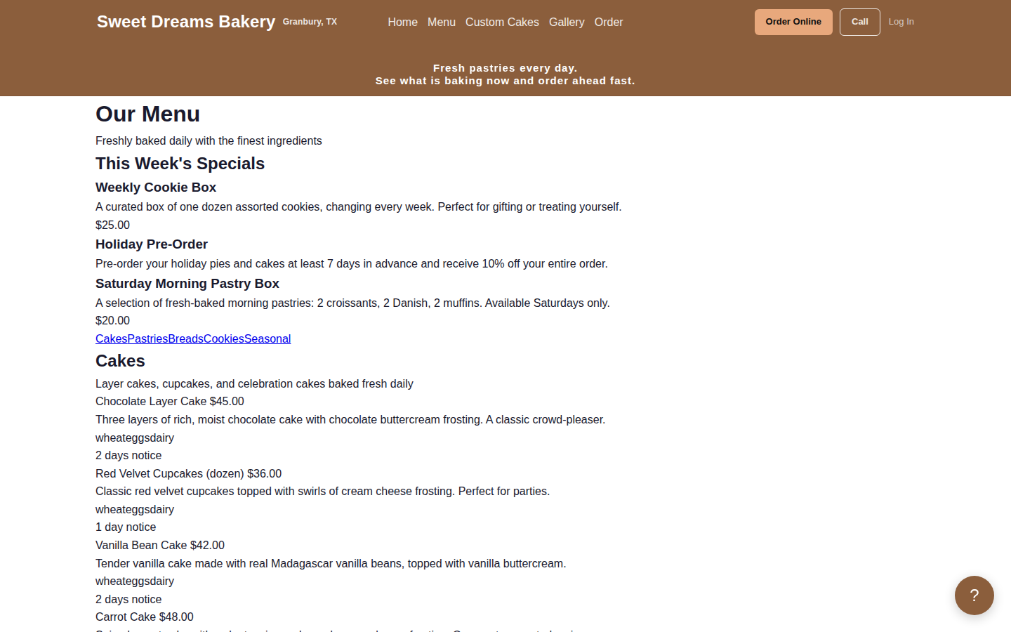 Bakery Demo desktop feature
